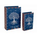 Set 2 Boites Livres : Arbre de vie, Bleu, H 27 cm (Grand)