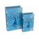 Set 2 Boites Livres : Arbre de vie fleuri, Bleu, H 27 cm (Grand)