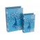 Set 2 Boites Livres : Arbre de vie fleuri, Bleu, H 27 cm (Grand)