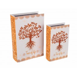 Set 2 Boites Livres : Arbre de vie, Marron, H 27 cm (Grand)