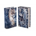 Set 2 Boites Livres : Lionne et éléphant Jungle, Bleu et Gris, H 21 cm