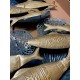 Déco Murale métal : Banc de Poissons, Bleu & Or, H 90 cm