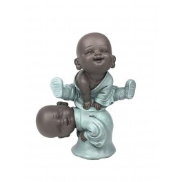 Figurine Moine Baby Zen bleu jouant à saute-mouton, H 12 cm