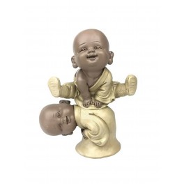 Figurine Moine Baby Zen jaune jouant à saute-mouton, H 12 cm