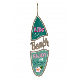 Déco murale vintage bois : Planche de surf Welcome beach house, H 48 cm