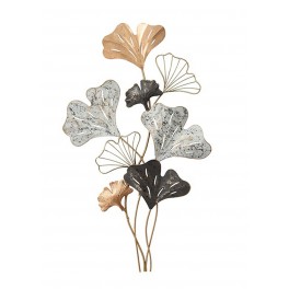 Décoration Métal : Feuilles de Gingko Biloba, Cuivre et Doré, H 66 cm