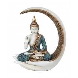 Statue Bouddha de Paix Thai, Bleu Vert et Or, Paix et Terre, H 27 cm