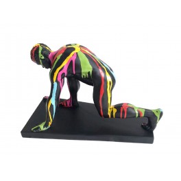 Statue Design Athlète Coureur, Coulées multicolores, L 32 cm