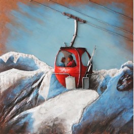 Tableau Métal 3D : Montagne et oeuf rouge vintage, H 100 cm