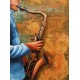 Tableau Métal 3D : Le Saxophoniste, Bleu et Doré, H 110 cm
