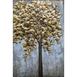 Tableau Métal 3D : Arbre au feuillage doré XL, H L 120 cm