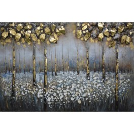 Tableau Métal 3D : Sous-bois et Arbres au feuillage doré XL, L 120 cm