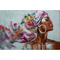 Tableau Métal 3D : Visage Africaine et Foulard multicolore, L 120 cm