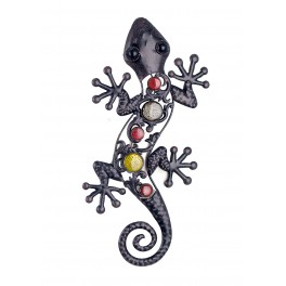 Gecko Mural Anthracite, Métal et Résine, Modèle RUBIS, H 38 cm