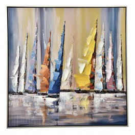 Tableau moderne : Voiliers multicolores, Encadrement Alu, H 80 cm