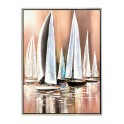 Tableau moderne : Voiliers multicolores, Encadrement Alu, H 80 cm