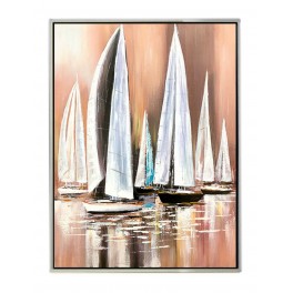 Tableau moderne : Voiliers multicolores, Encadrement Alu, H 80 cm
