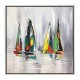 Tableau moderne : Voiliers multicolores, Encadrement Alu, H 80 cm