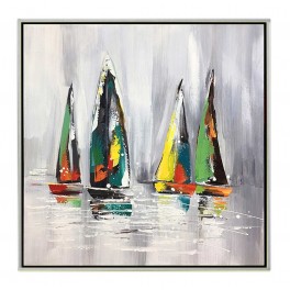 Tableau Moderne Voiliers : Régate multicolore à Saint Malo, H 80 cm