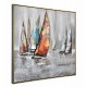 Tableau moderne : Voiliers multicolores, Encadrement Alu, H 80 cm