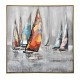 Tableau moderne : Voiliers multicolores, Encadrement Alu, H 80 cm