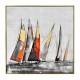 Tableau Marine : Régate Voiliers multicolores et Trame grise, H 80 cm