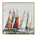 Tableau Marine : Régate Voiliers multicolores et Trame grise, H 80 cm