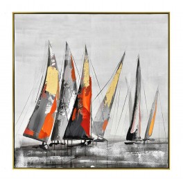 Tableau Marine : Régate Voiliers multicolores et Trame grise, H 80 cm