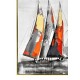 Tableau Marine : Régate Voiliers multicolores et Trame grise, H 80 cm