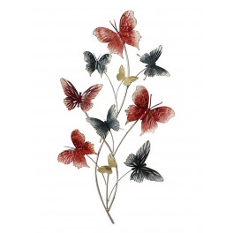 Décoration murale : Bouquet de papillons rouges et gris, H 87 cm