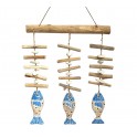 Déco Bord de mer : Mobile poissons bleus, bois flotté et galets, H 45 cm