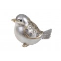 Déco Résine : Petit Oiseau argenté et Parure de miroirs, L 13,5 cm