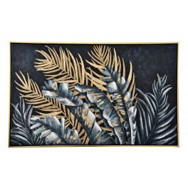 Tableau Design floral : Feuillage exotique, Bleu & Encadrement, L 120 cm