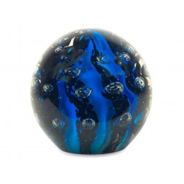 Presse Papier Boule en Verre, Bulles d'eau Bleu et Noir, Diam 10 cm