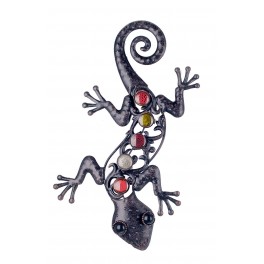 Gecko Mural Anthracite, Métal et Résine, Modèle RUBIS, H 31 cm