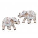 Set 2 Minis Eléphants Blanc et Beige, Modèles Zambèze, L 10 cm