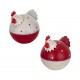 Set 2 Poules Rouges et Blanches, Vice et Versa, Animaux Métal, H 9,5 cm