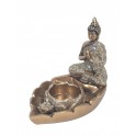 Figurine & Bougeoir Bouddha Doré, Fleur de lotus, L 14 cm