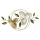 Cercles entrelacés et Bouquet Floral, Vert, Blanc et Doré, L 91 cm