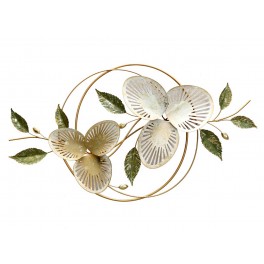 Cercles entrelacés et Bouquet Floral, Vert, Blanc et Doré, L 91 cm