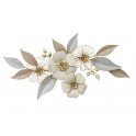 Fleurs stylisées, Pistils dorés et Feuillage Gris et Beige, L 103 cm