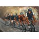 Tableau Métal 3D : Echappée d'un peloton de cyclistes; L 120 cm