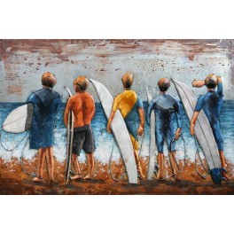 Tableau Métal 3D : Surfers et Beach break, Surf Spirit, L 120 cm