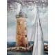 Tableau Métal 3D : Phare et Voilier en bord de mer, H 80 cm