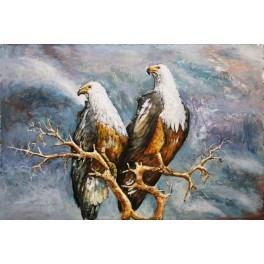 Tableau Métal 3D : Aigles royaux à têtes blanches, L 120 cm