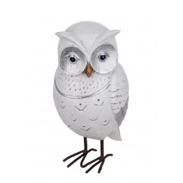 Figurine Hibou Blanc et Argent en résine, Collection LUDIK, H 15,5 cm