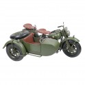 Moto en Laiton : Grand Side-Car, Modèle Vert Bouteille, L 37 cm