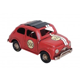 Véhicule Laiton Italien : Fiat 500 Rouge Vintage, L 11 cm