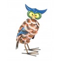 Déco Jardin Métal : Le grand Hibou, Modèle Marron et Bleu, H 40 cm