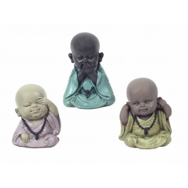 Set de 3 Mini-Moines de la Sagesse Assis 2, Collection Baby Zen, H 7,5 cm